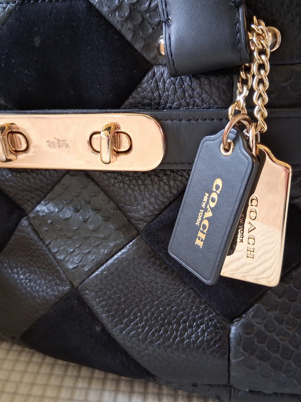 Coach Black Patchwork Leather Satchel with Gold Hardware - Picture 2 of 9